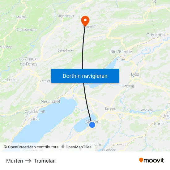 Murten to Tramelan map