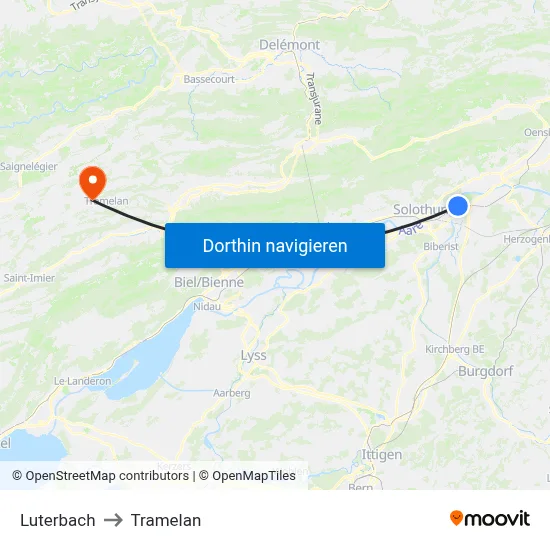 Luterbach to Tramelan map