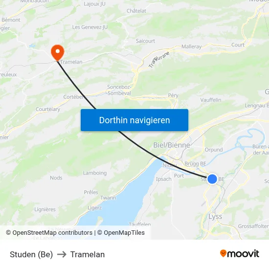 Studen (Be) to Tramelan map