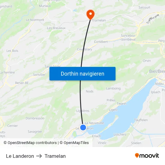 Le Landeron to Tramelan map