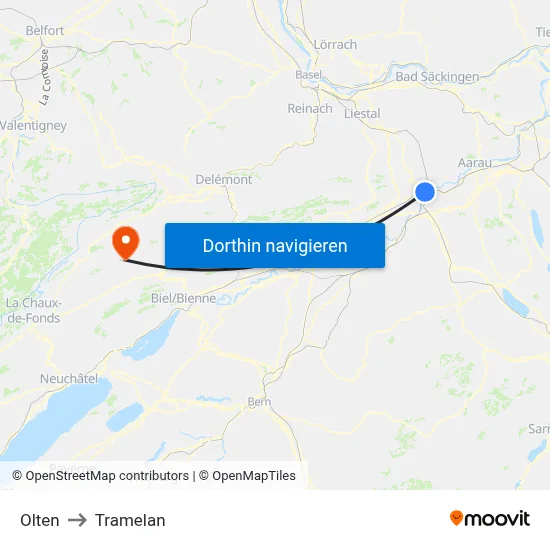 Olten to Tramelan map
