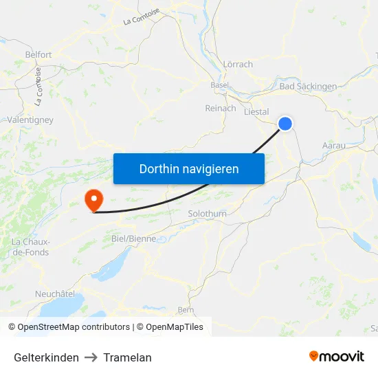 Gelterkinden to Tramelan map