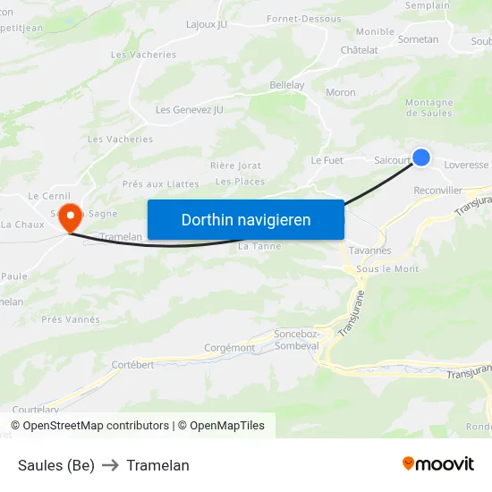 Saules (Be) to Tramelan map