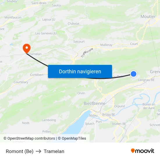 Romont (Be) to Tramelan map