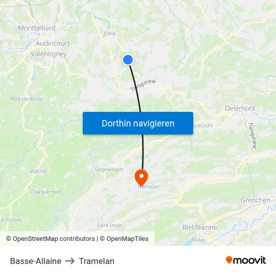 Basse-Allaine to Tramelan map