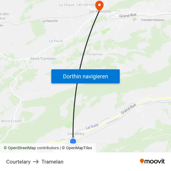 Courtelary to Tramelan map