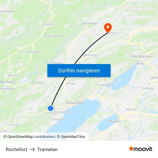 Rochefort to Tramelan map