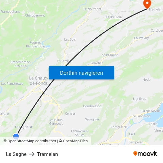 La Sagne to Tramelan map