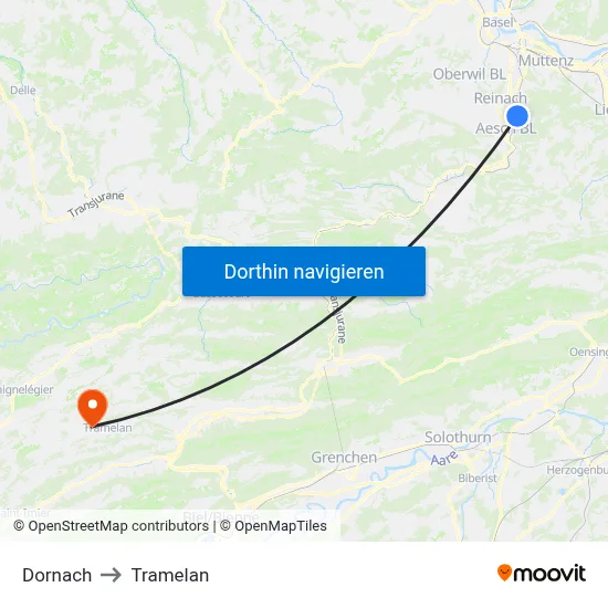 Dornach to Tramelan map