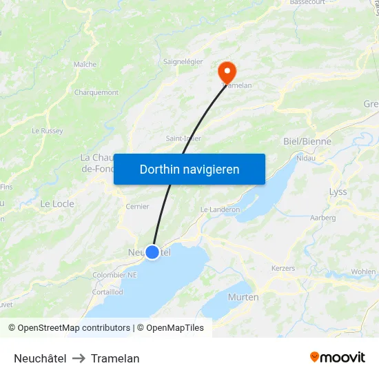 Neuchâtel to Tramelan map