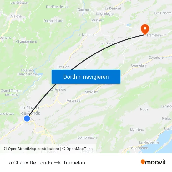 La Chaux-De-Fonds to Tramelan map