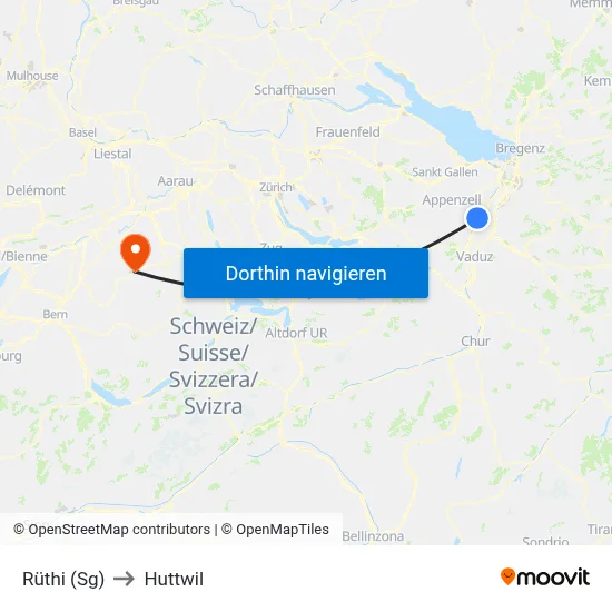 Rüthi (Sg) to Huttwil map