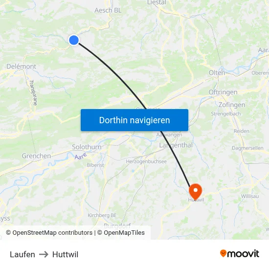 Laufen to Huttwil map