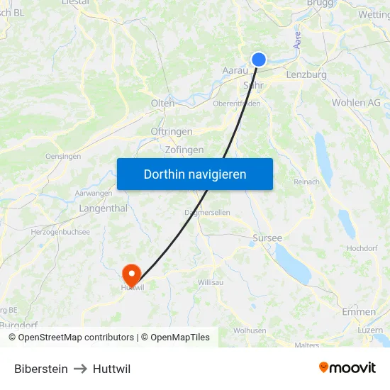 Biberstein to Huttwil map