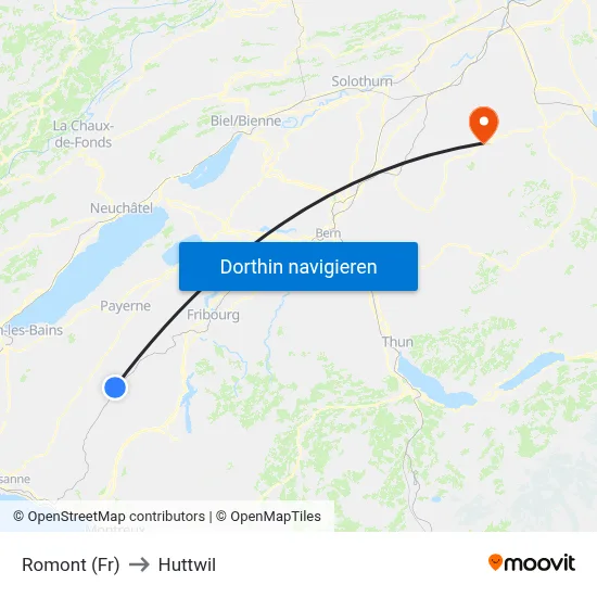 Romont (Fr) to Huttwil map