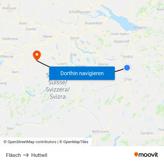 Fläsch to Huttwil map