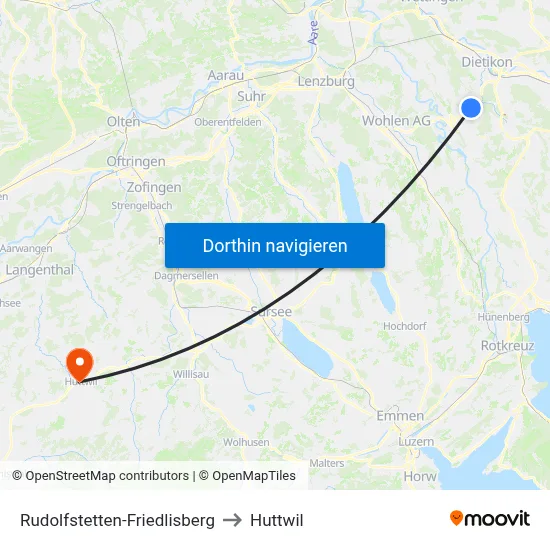 Rudolfstetten-Friedlisberg to Huttwil map