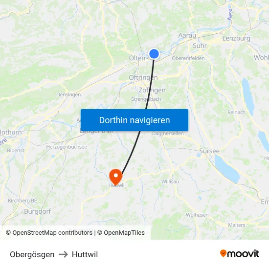 Obergösgen to Huttwil map