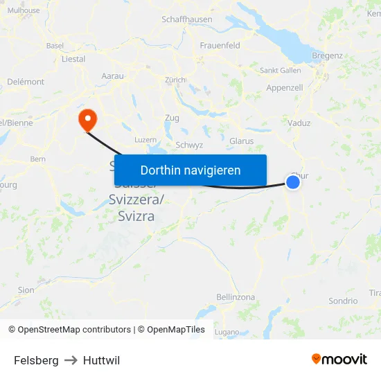 Felsberg to Huttwil map