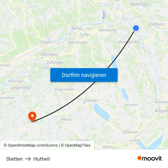 Stetten to Huttwil map