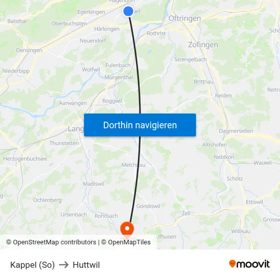 Kappel (So) to Huttwil map