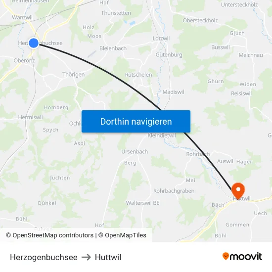 Herzogenbuchsee to Huttwil map