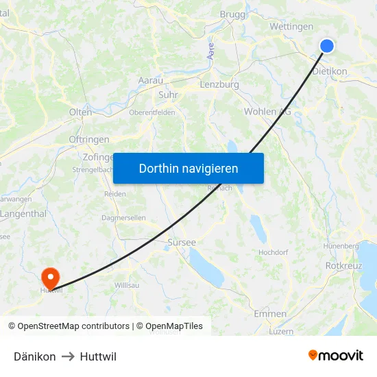 Dänikon to Huttwil map