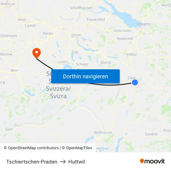 Tschiertschen-Praden to Huttwil map