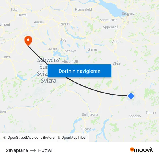 Silvaplana to Huttwil map
