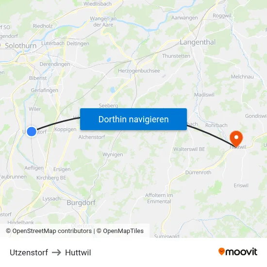 Utzenstorf to Huttwil map