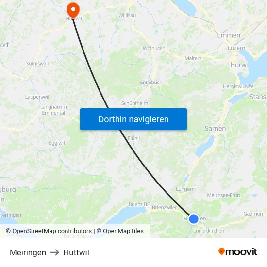 Meiringen to Huttwil map