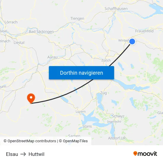 Elsau to Huttwil map
