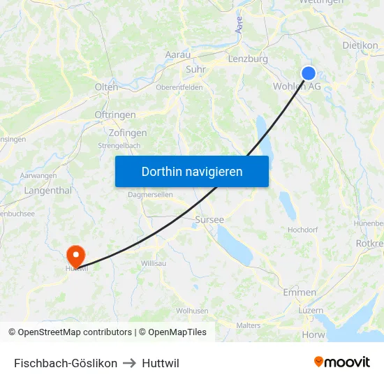 Fischbach-Göslikon to Huttwil map
