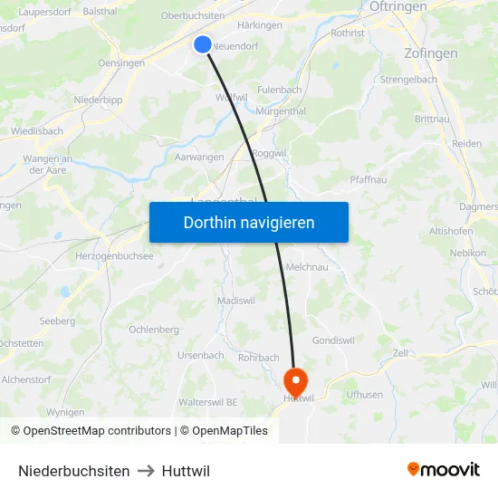 Niederbuchsiten to Huttwil map