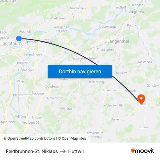 Feldbrunnen-St. Niklaus to Huttwil map