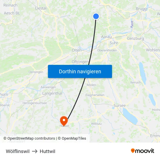 Wölflinswil to Huttwil map