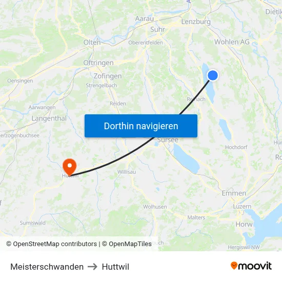 Meisterschwanden to Huttwil map