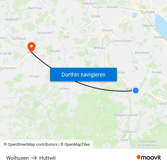 Wolhusen to Huttwil map