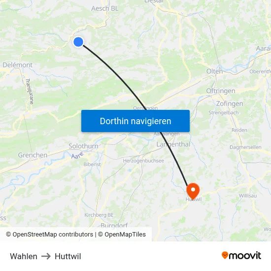 Wahlen to Huttwil map