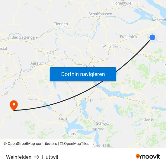 Weinfelden to Huttwil map