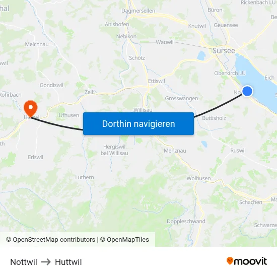 Nottwil to Huttwil map