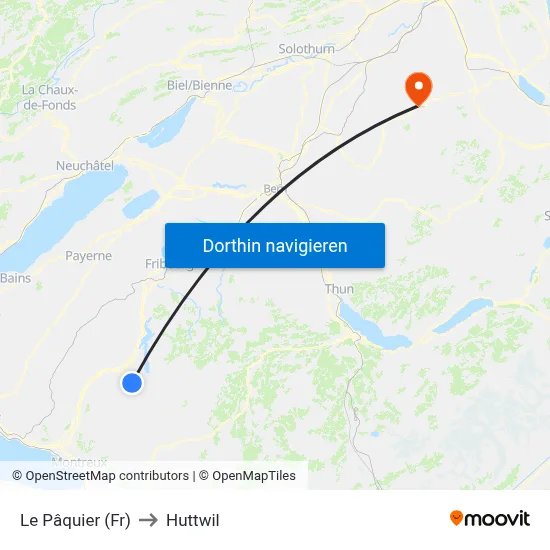 Le Pâquier (Fr) to Huttwil map