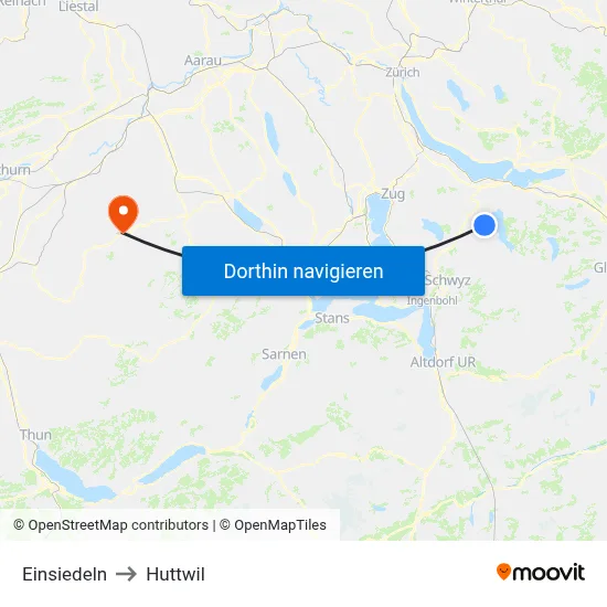 Einsiedeln to Huttwil map