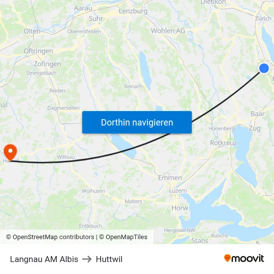 Langnau AM Albis to Huttwil map