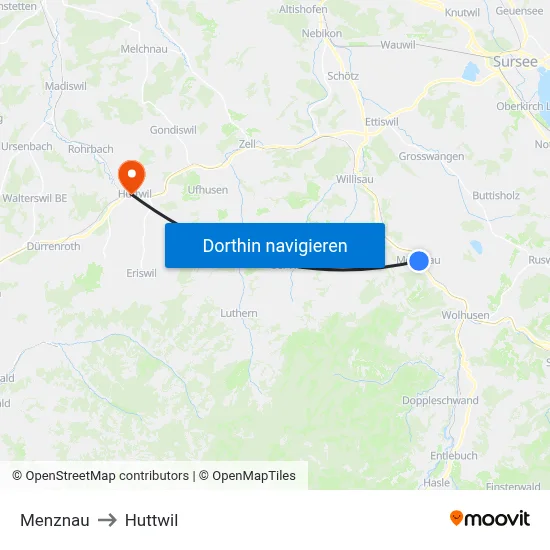 Menznau to Huttwil map