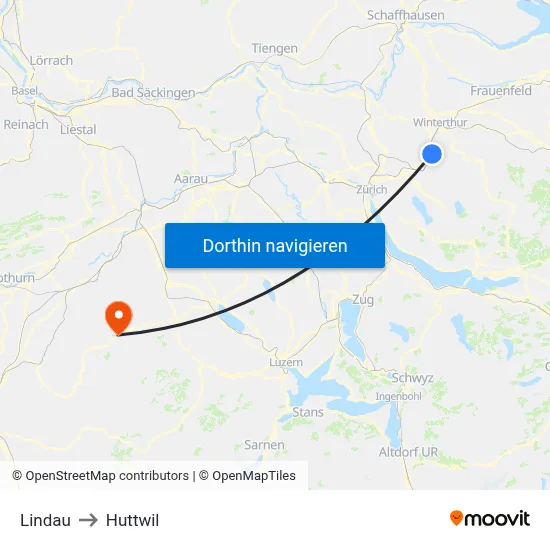 Lindau to Huttwil map