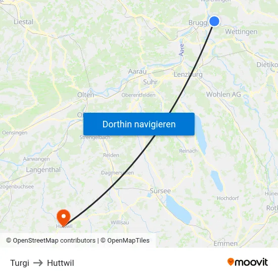 Turgi to Huttwil map