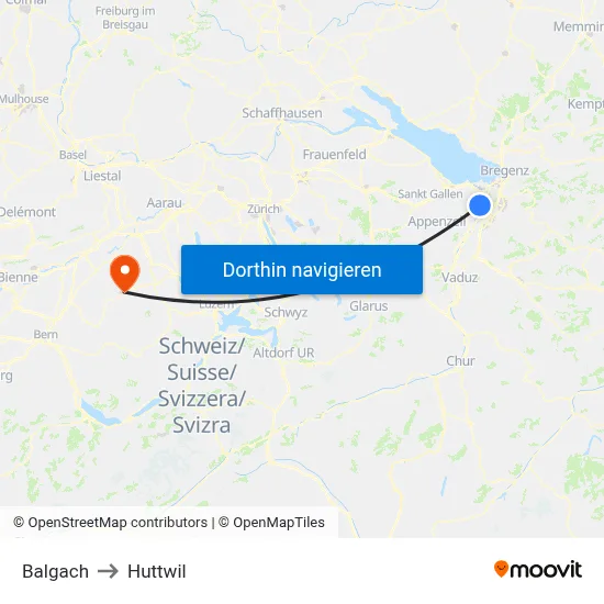 Balgach to Huttwil map