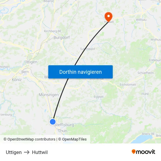 Uttigen to Huttwil map