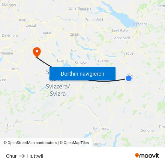 Chur to Huttwil map
